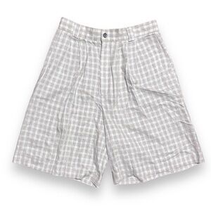 Vintage 80s/90s Beige Plaid Linen Pleated Bermuda Shorts Women’s Size 10 Preppy
